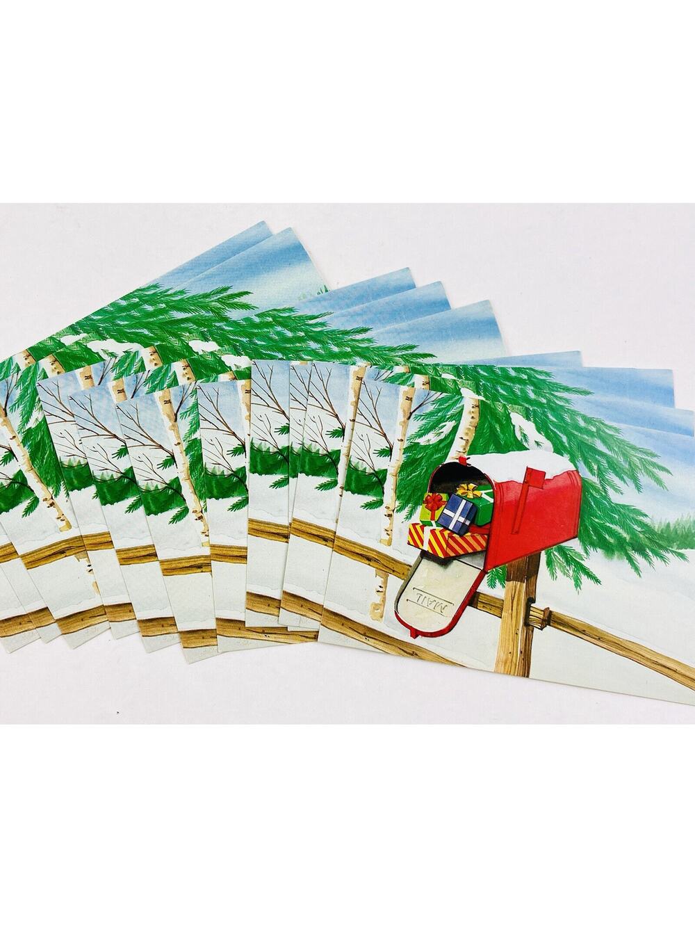 11 Vintage Conimar Christmas Postcards 4"x6" Mailbox Presents Snow Tree Fence